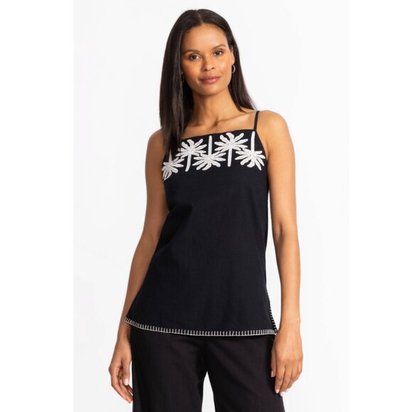 Johnny Was Workshop Hannah Black Palm Tree Embroidered Tunic Tank S NWT - Picture 1 of 9